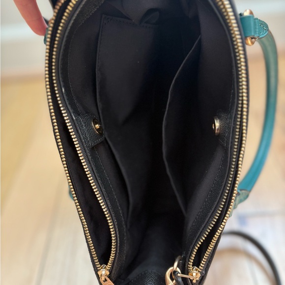 Coach Surrey Carryall Black Satchel w/ Ostrich Embossed Teal Leather Handles - Picture 15 of 15